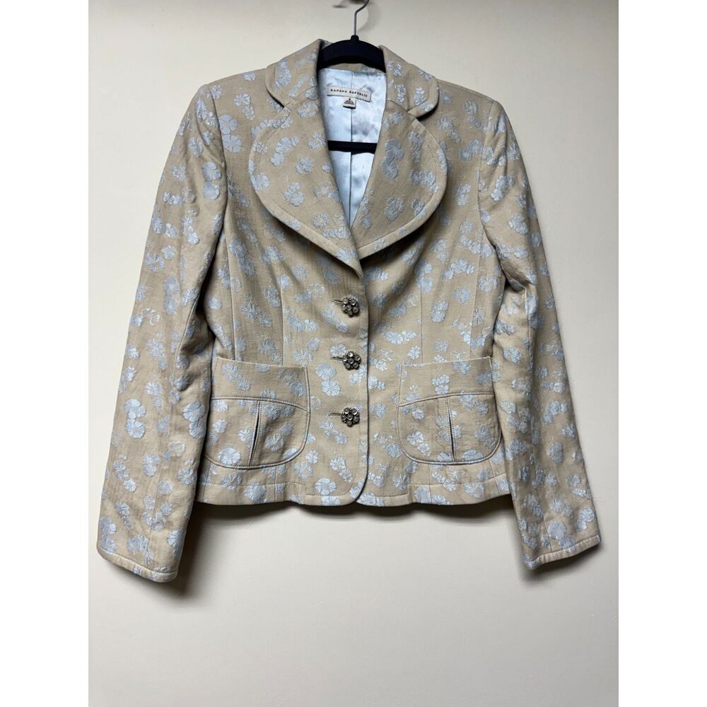 VTG - BANANA REPUBLIC Tan/Blue Floral Jacquard Blazer, Sz 6